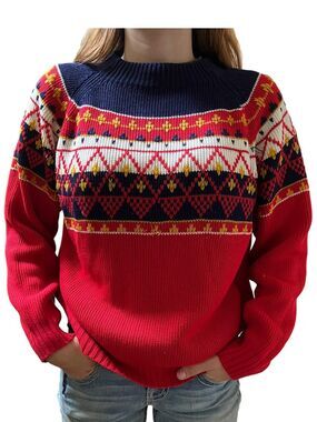Vintage 1970’s Acrylic Christmas Sweater JCPENNEY Small Geometric Fair Isle SM